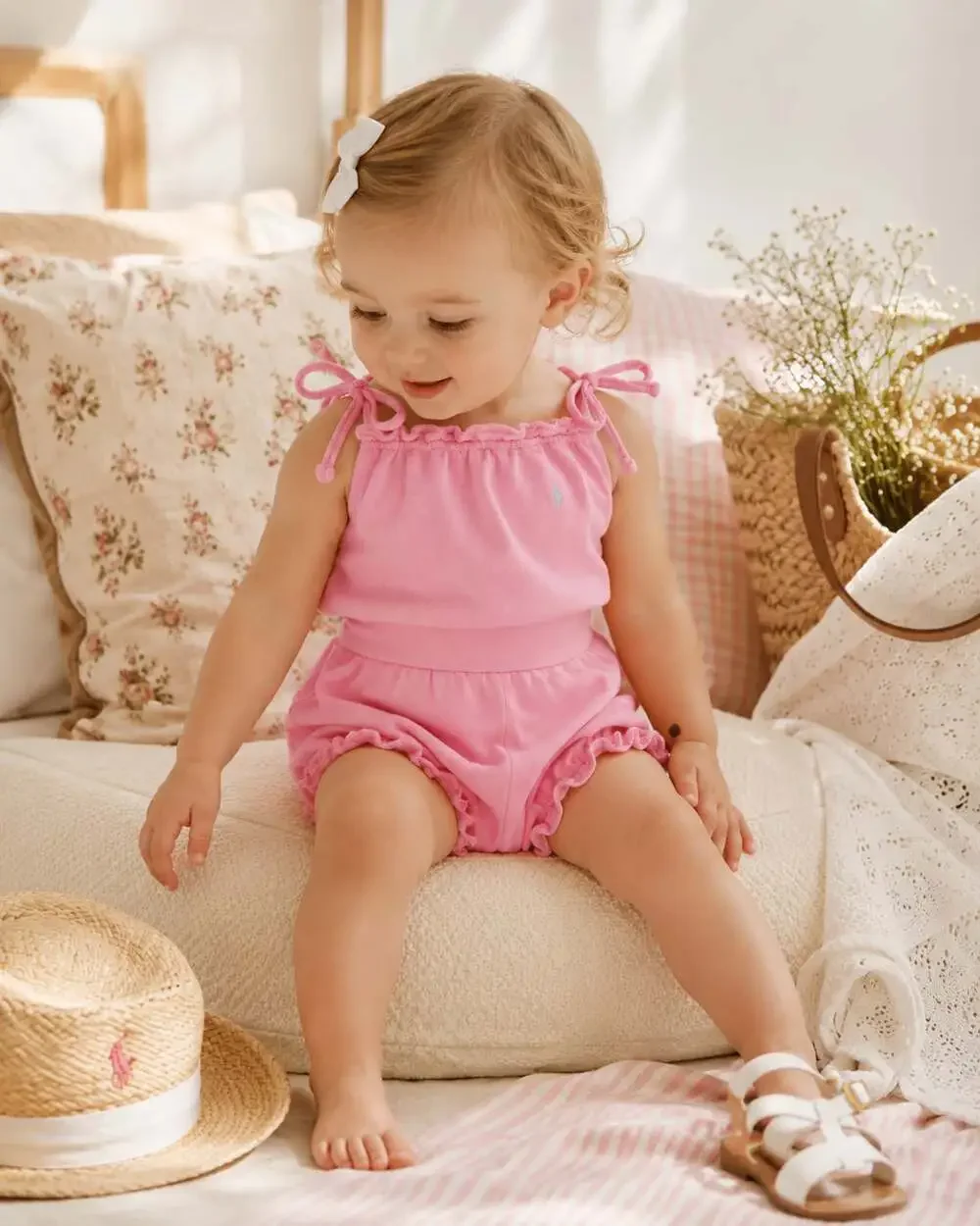 Ralph Lauren Preppy Coquette Pink Bubble Romper 24M Girls